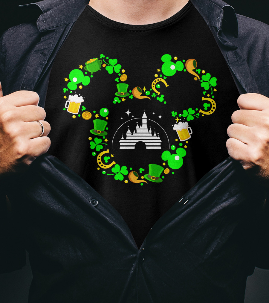 Mickey Mouse St. Patrick's Day Castle Shamrocks And Beer T-Shirt