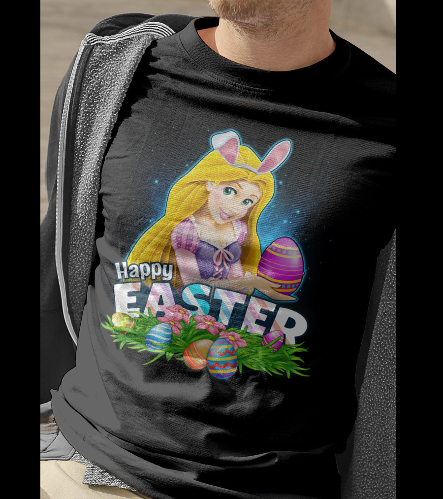 Rapunzel Happy Easter Bunny Ears Holding Colorful Egg Basket T-Shirt