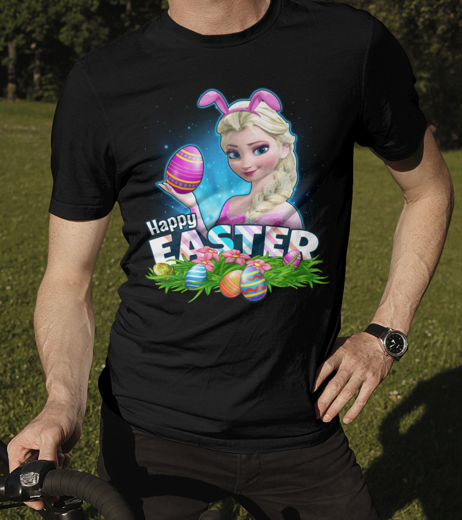 Elsa Happy Easter Bunny Ears And Colorful Eggs T-Shirt