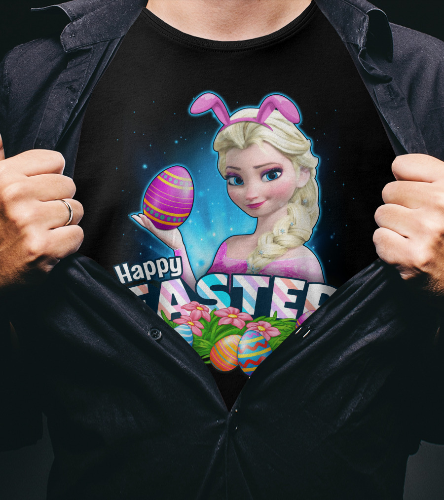 Elsa Happy Easter Bunny Ears And Colorful Eggs T-Shirt