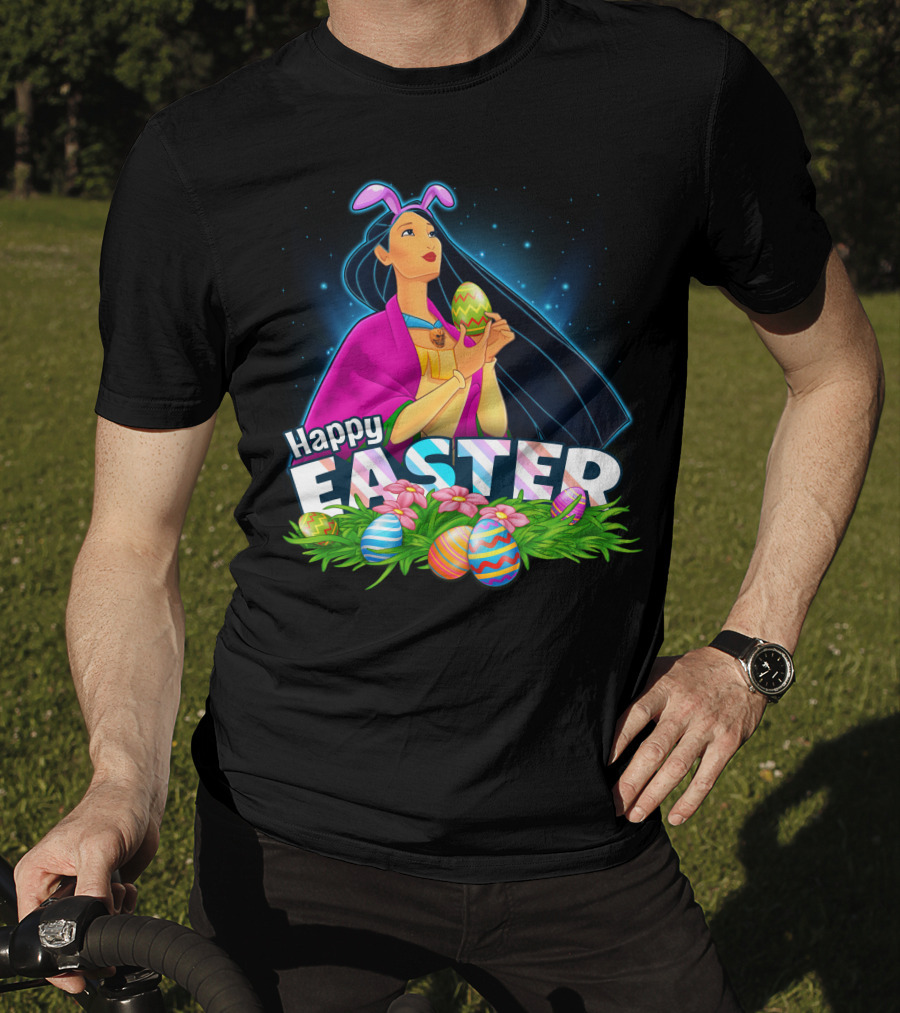 Pocahontas Happy Easter Colorful Eggs And Flowers Scene T-Shirt