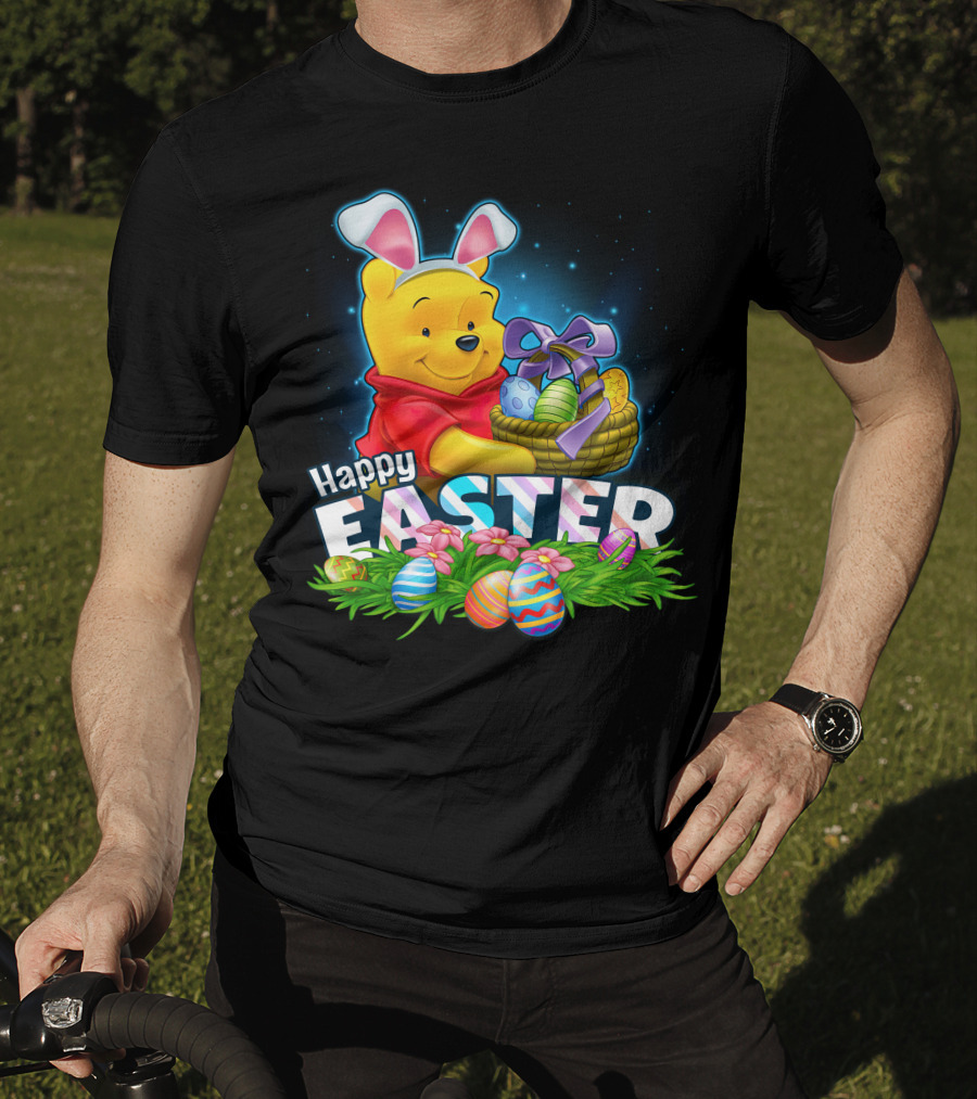 Pooh Happy Easter With Basket Of Eggs And Bunny Ears T-Shirt