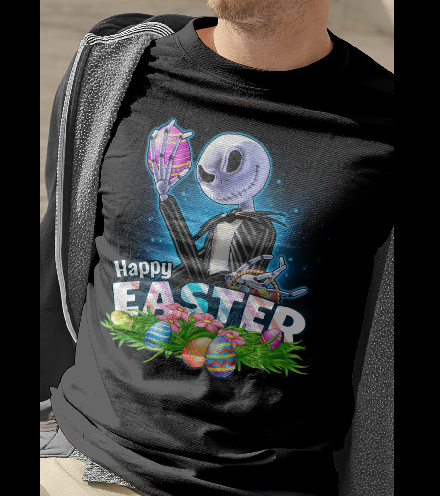 Jack Skellington Easter Celebration With Colorful Eggs And Flowers T-Shirt