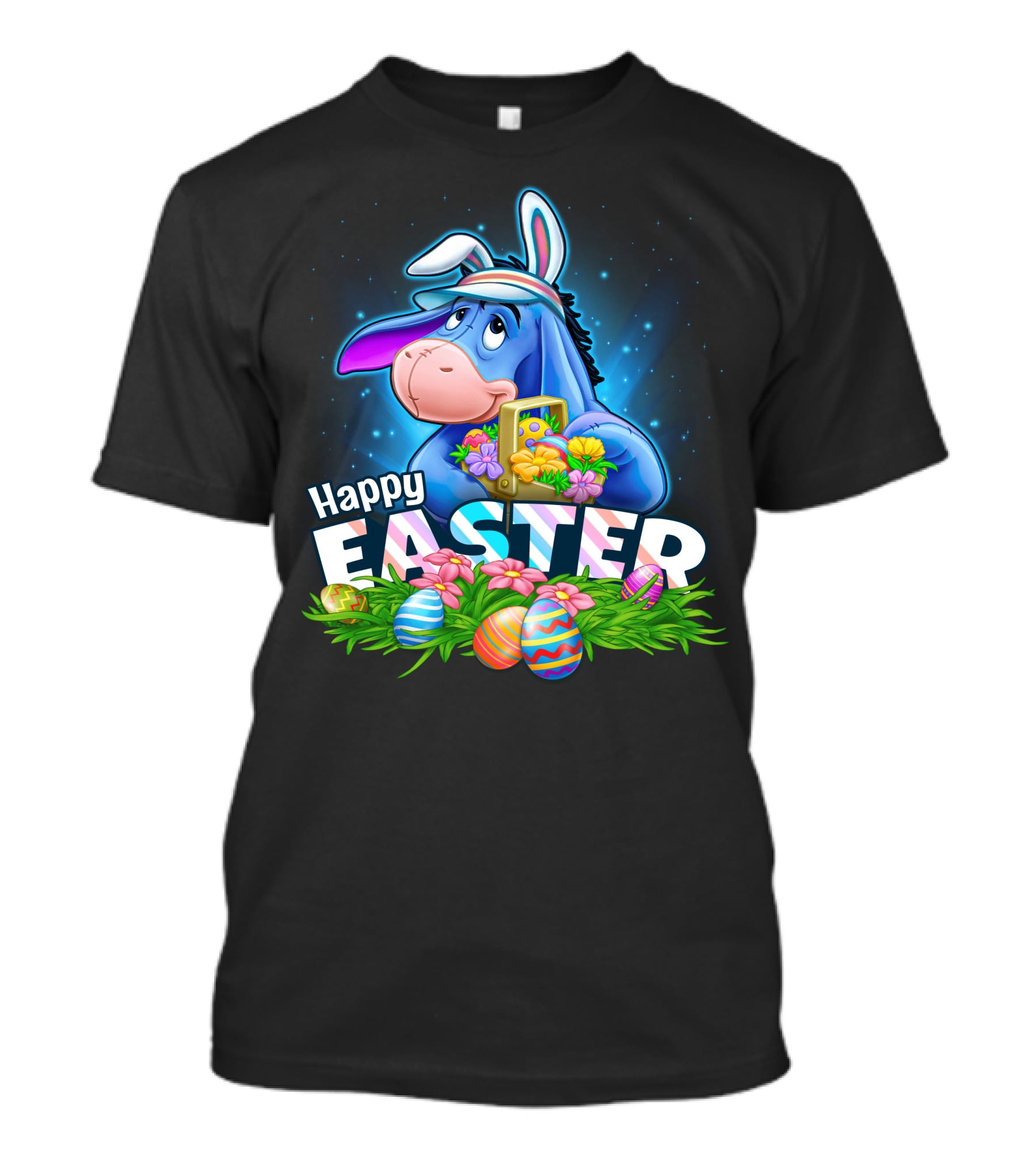 Happy Easter Eeyore With Basket And Colorful Eggs T-Shirt