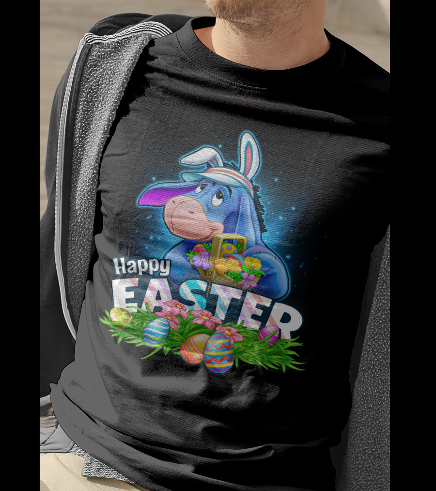 Happy Easter Eeyore With Basket And Colorful Eggs T-Shirt