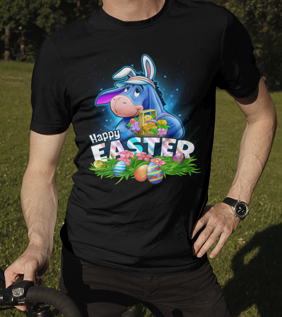 Happy Easter Eeyore With Basket And Colorful Eggs T-Shirt