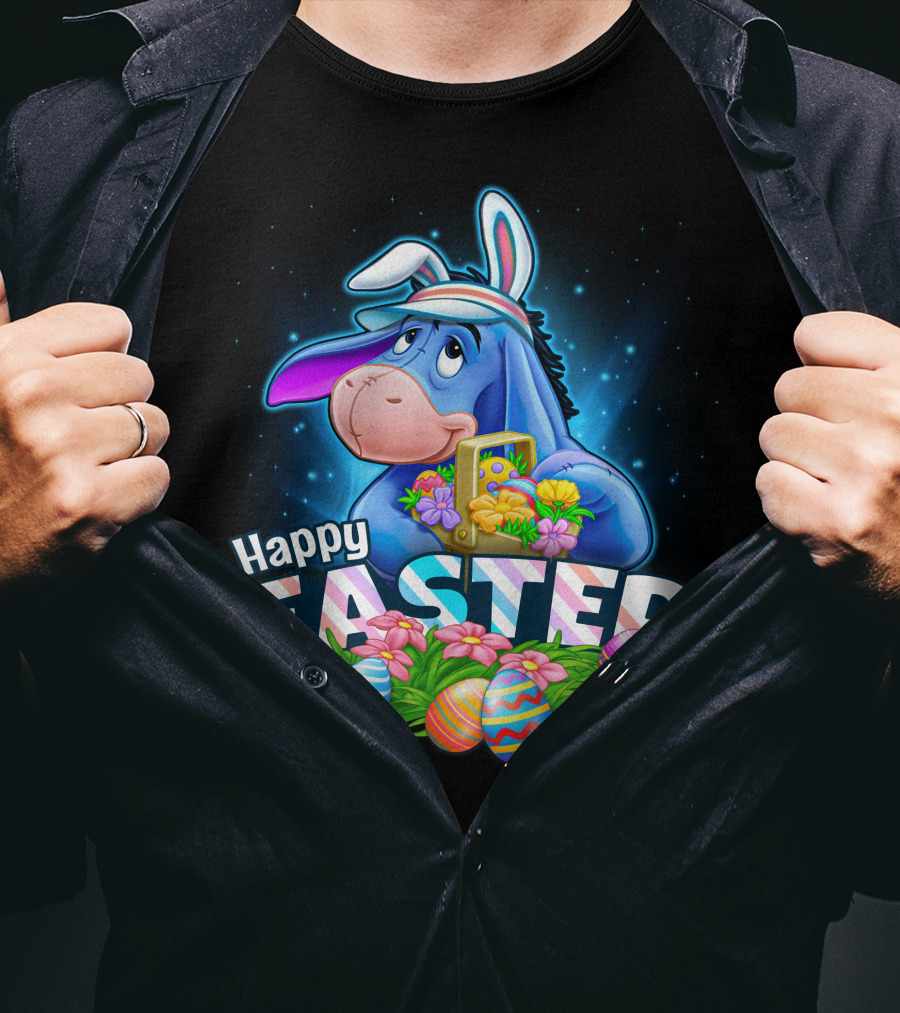 Happy Easter Eeyore With Basket And Colorful Eggs T-Shirt