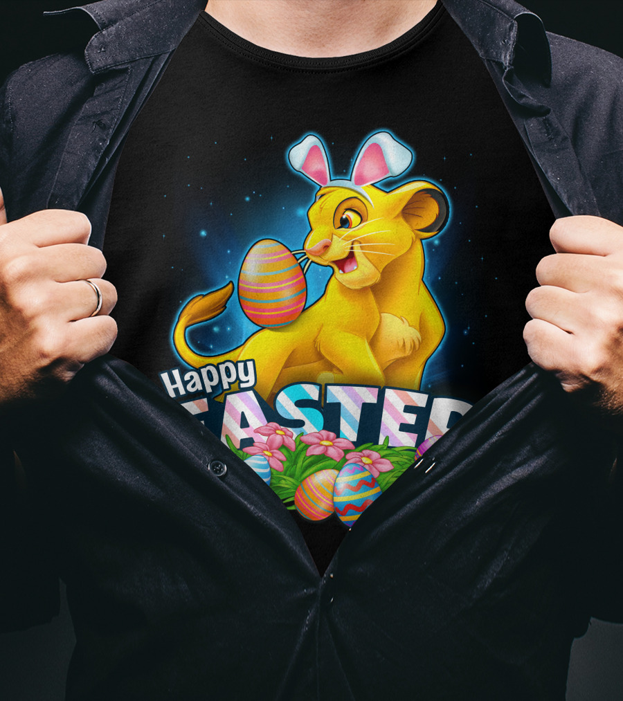 Simba Happy Easter With Colorful Eggs And Bunny Ears T-Shirt