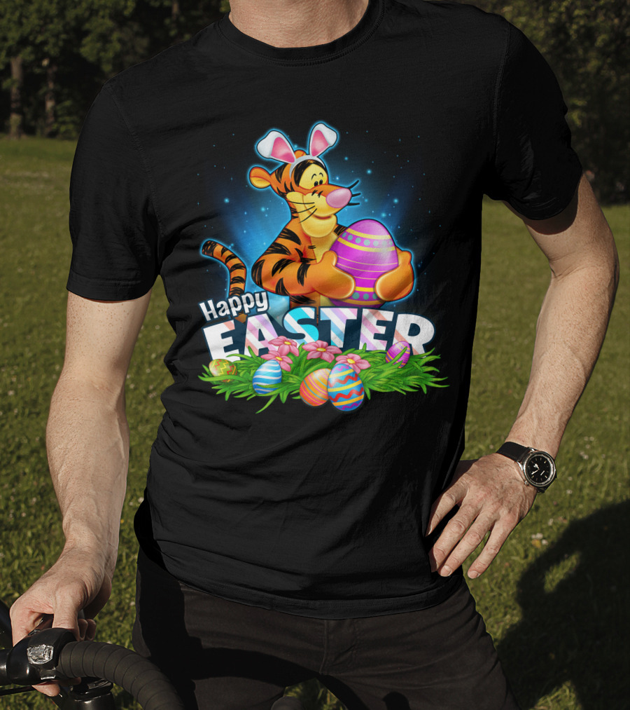 Happy Easter Tigger With Colorful Easter Eggs And Bunny Ears T-Shirt