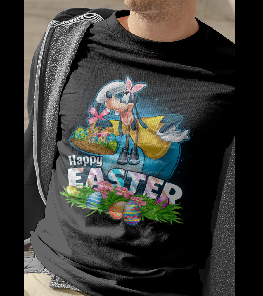 Happy Easter Goofy With Basket And Eggs T-Shirt