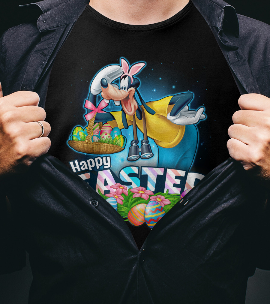 Happy Easter Goofy With Basket And Eggs T-Shirt