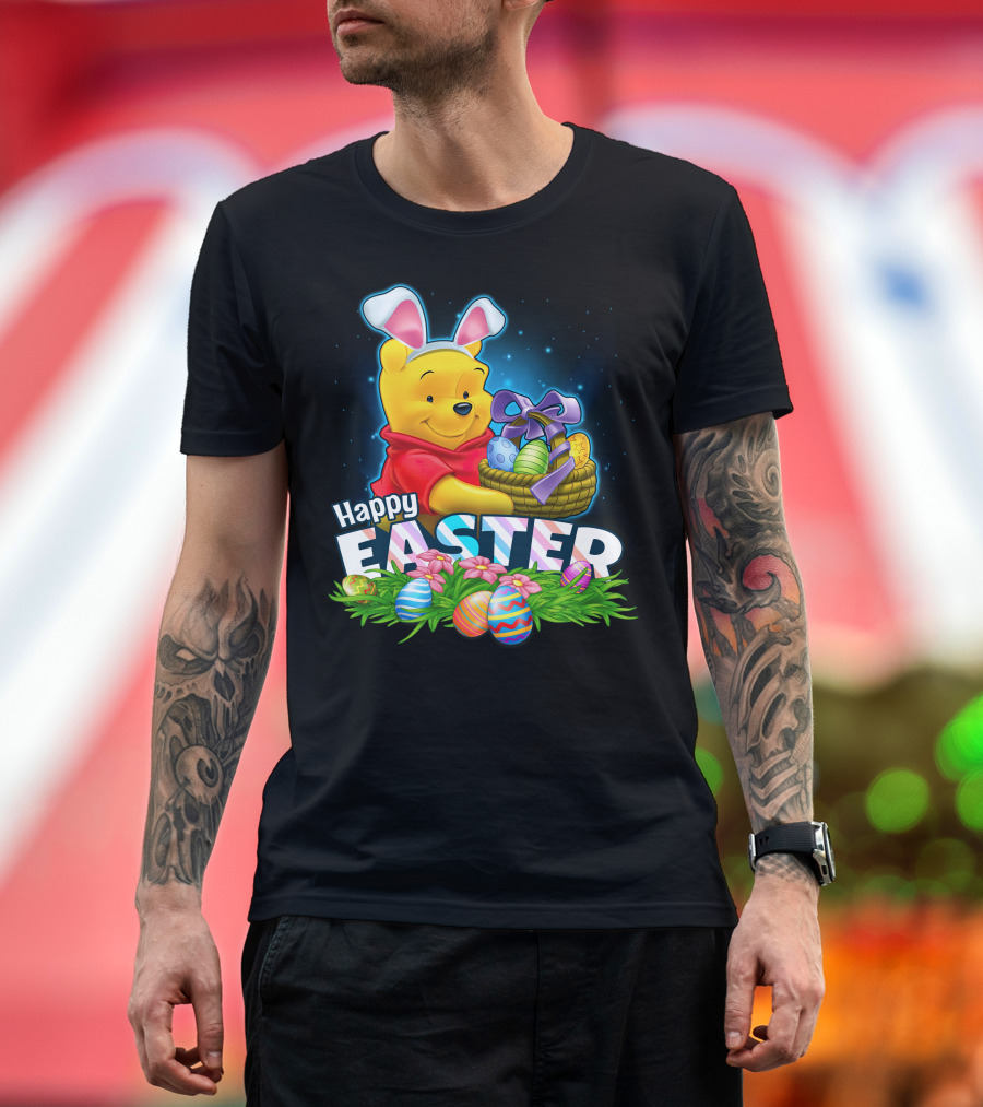 Winnie The Pooh Happy Easter Bunny Ears Basket Eggs T-Shirt
