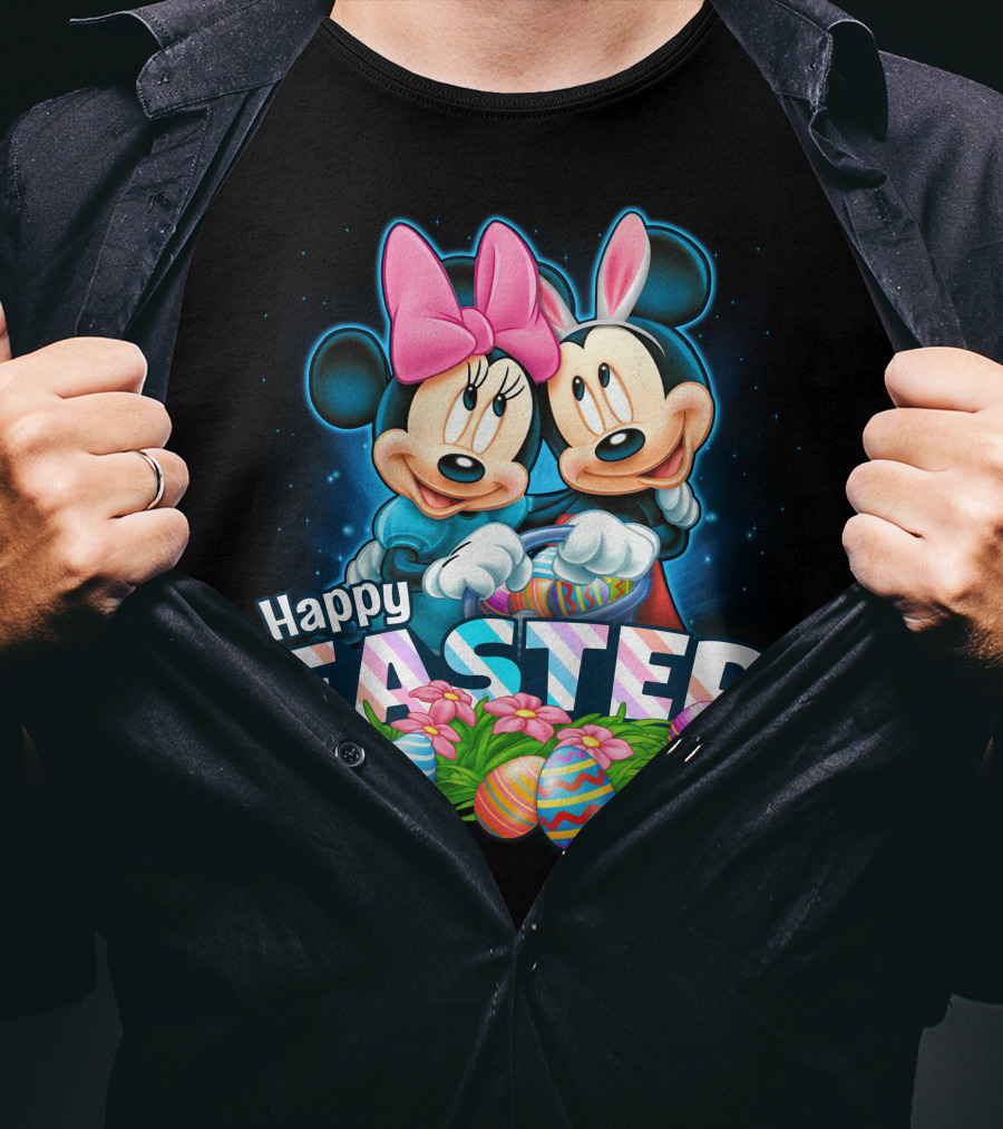 Happy Easter Mickey Minnie Colorful Egg Celebration T-Shirt