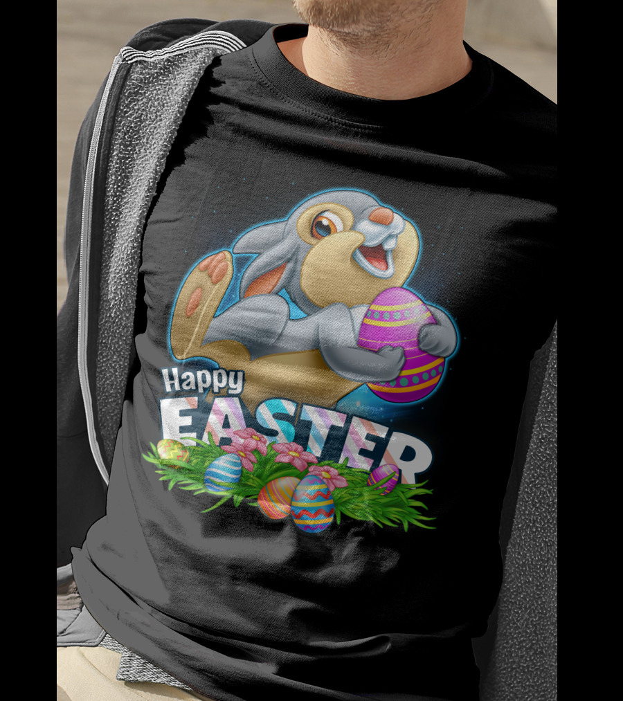Thumper Happy Easter Colorful Eggs And Flowers T-Shirt
