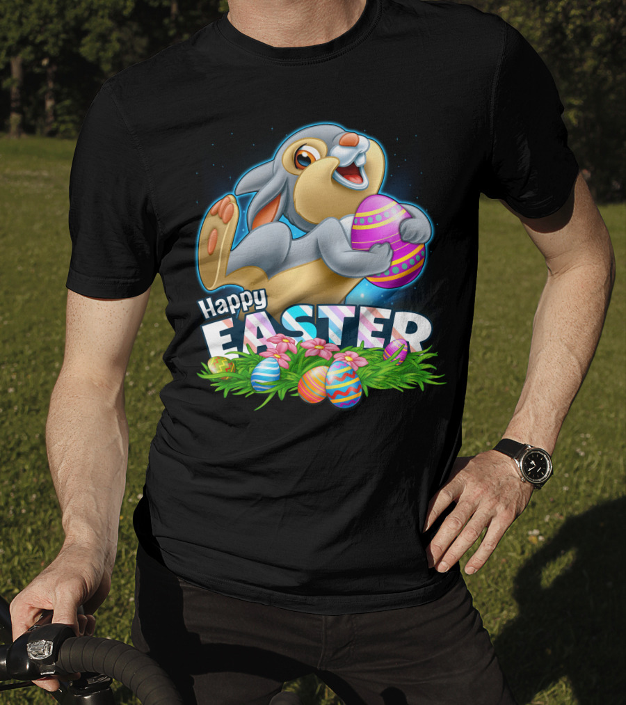 Thumper Happy Easter Colorful Eggs And Flowers T-Shirt