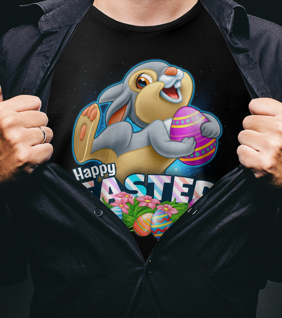 Thumper Happy Easter Colorful Eggs And Flowers T-Shirt