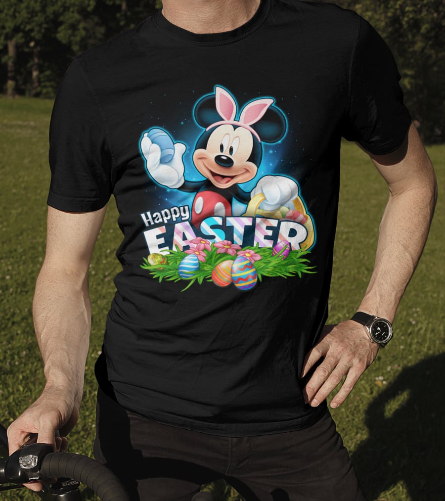 Mickey Mouse Happy Easter With Bunny Ears And Colorful Eggs Basket T-Shirt