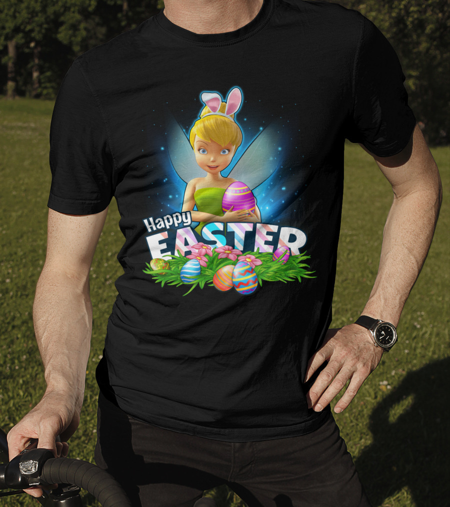 Tinker Bell Happy Easter With Colorful Eggs And Bunny Ears T-Shirt