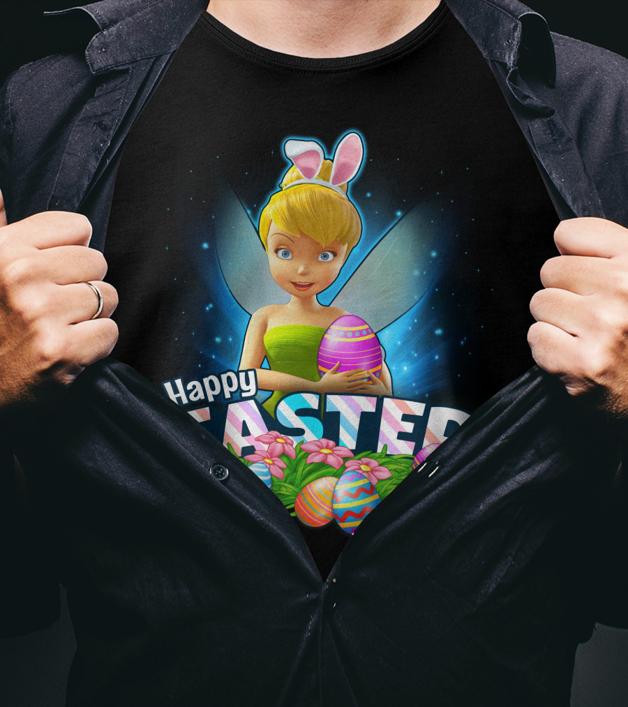 Tinker Bell Happy Easter With Colorful Eggs And Bunny Ears T-Shirt