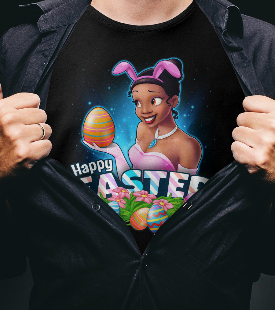 Tiana Happy Easter Bunny Ears Colorful Eggs Garden T-Shirt
