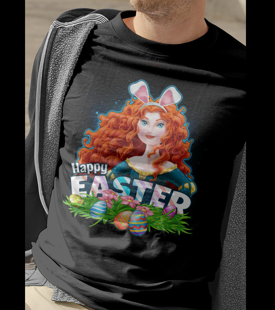 Merida Easter Celebration With Bunny Ears And Colorful Eggs T-Shirt