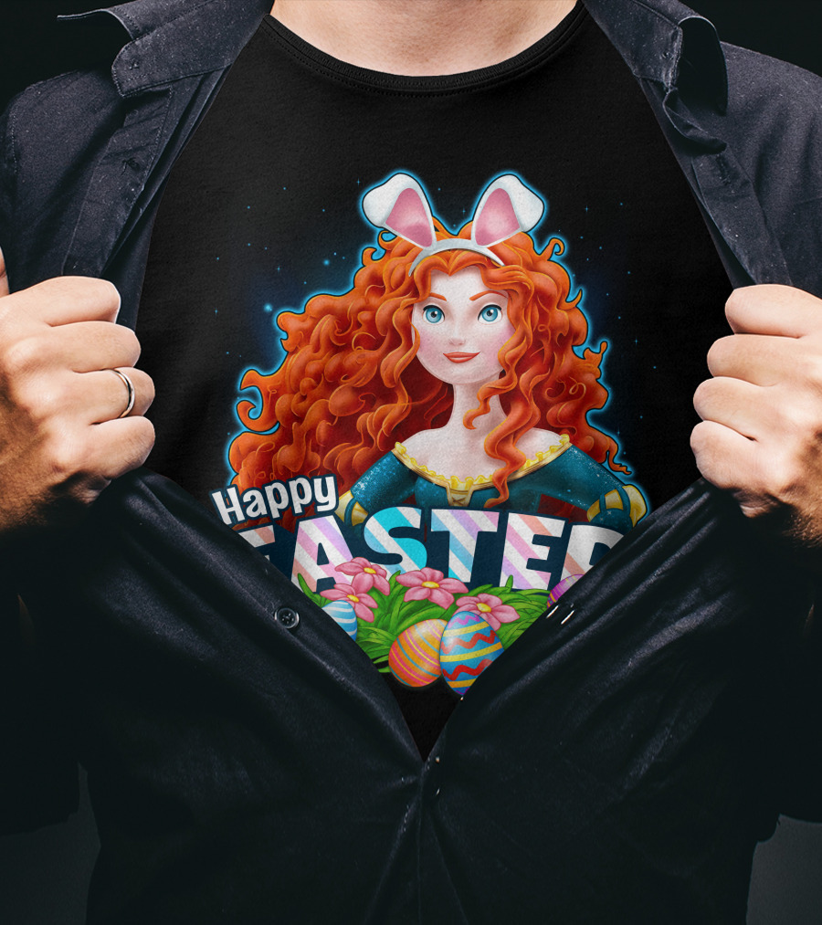 Merida Easter Celebration With Bunny Ears And Colorful Eggs T-Shirt