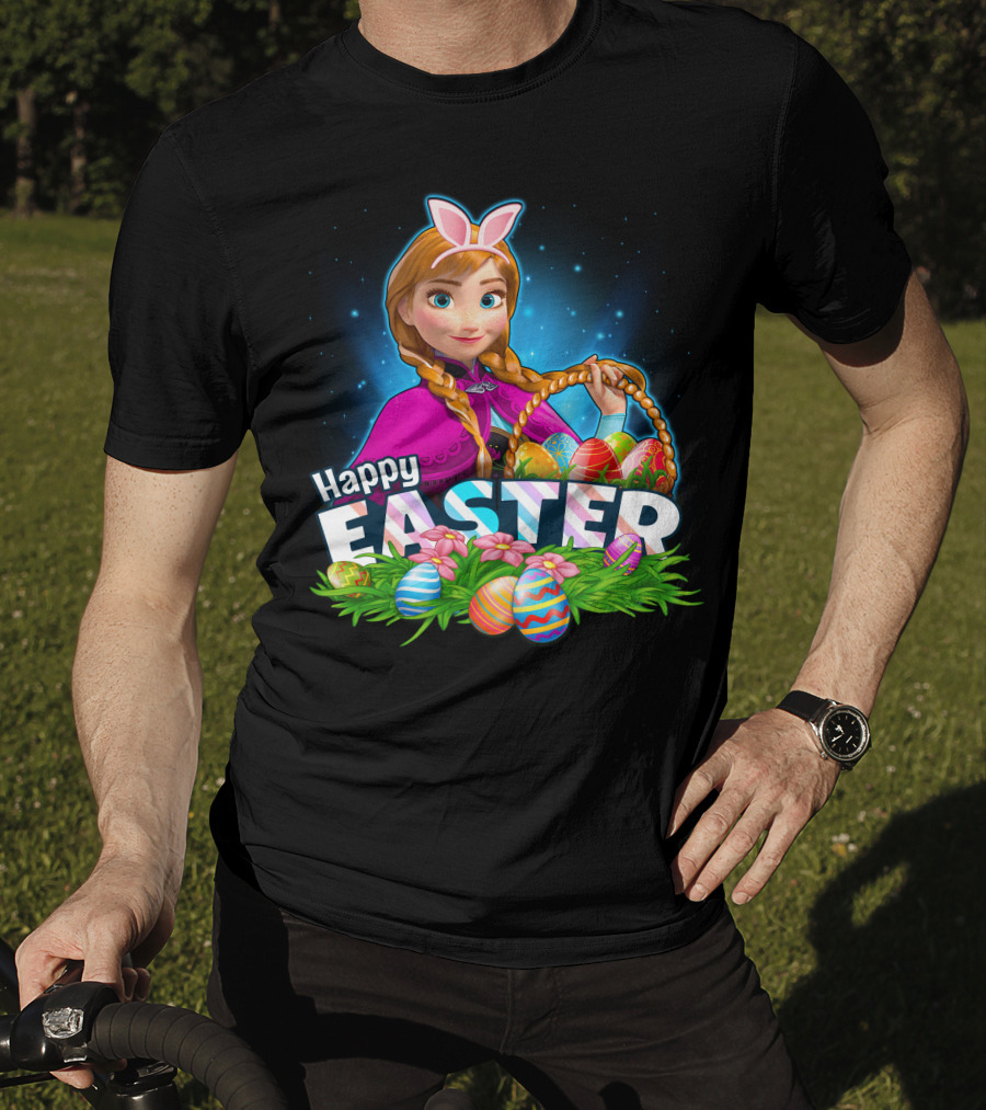 Anna Bunny Ears With Easter Eggs Basket Happy Easter T-Shirt