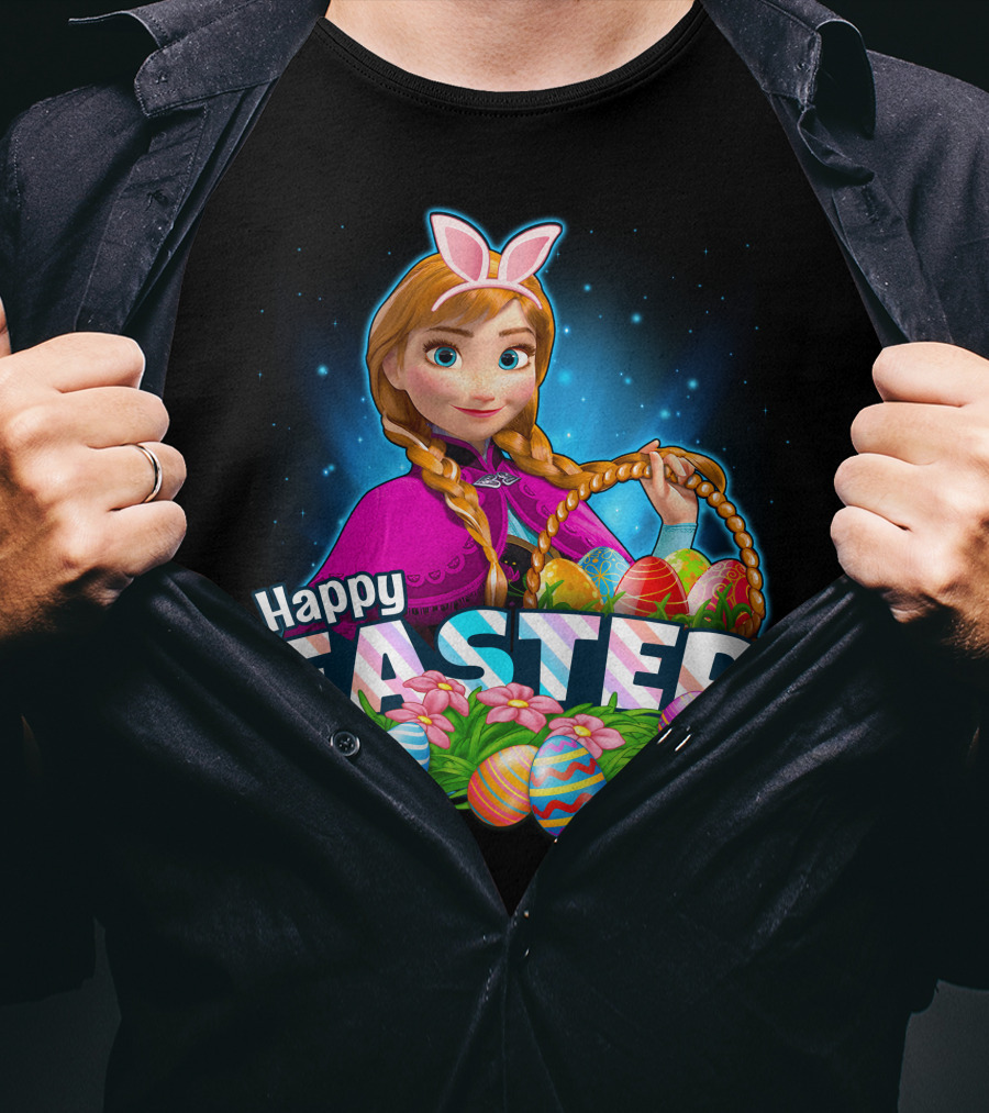 Anna Bunny Ears With Easter Eggs Basket Happy Easter T-Shirt