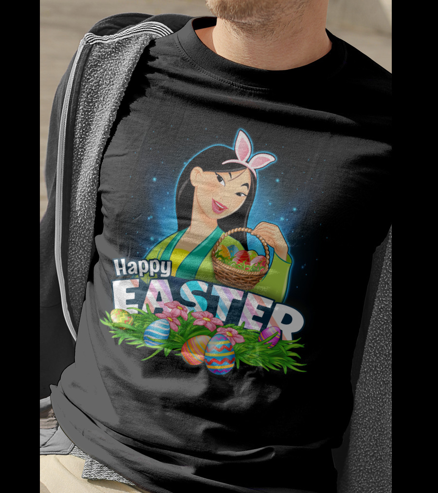 Happy Easter Mulan With Basket Of Colorful Eggs And Bunny Ears T-Shirt