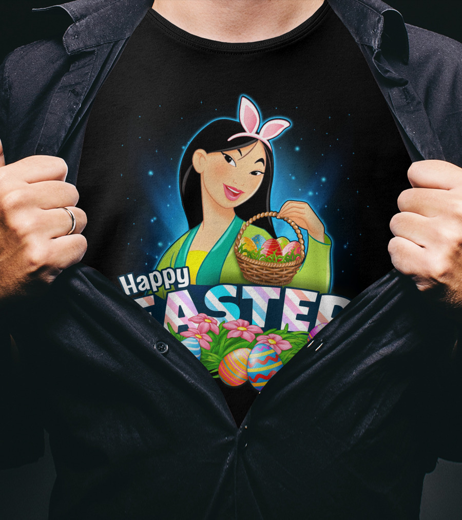 Happy Easter Mulan With Basket Of Colorful Eggs And Bunny Ears T-Shirt