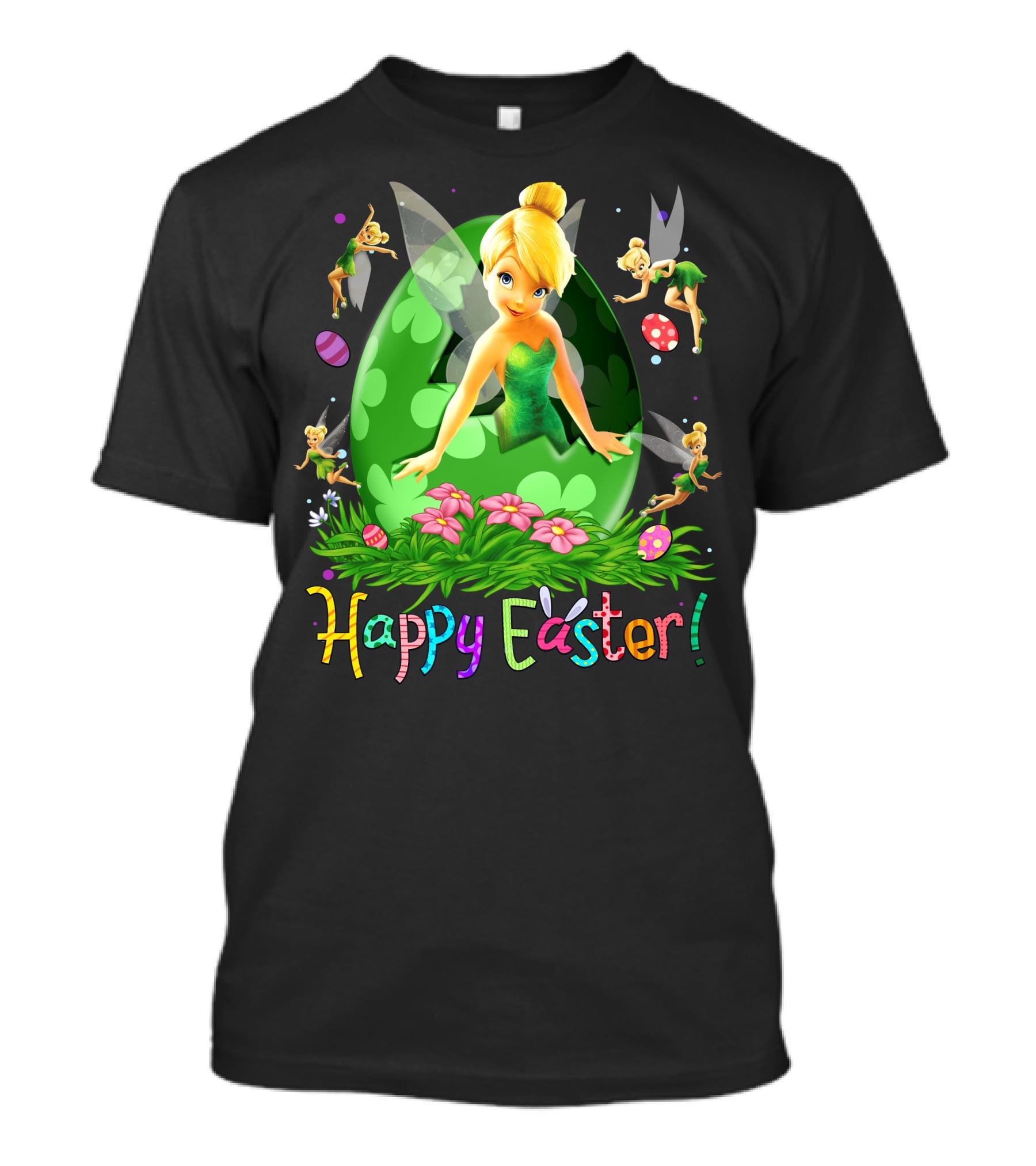 Tinker Bell Happy Easter Celebration With Green Egg And Flowers T-Shirt