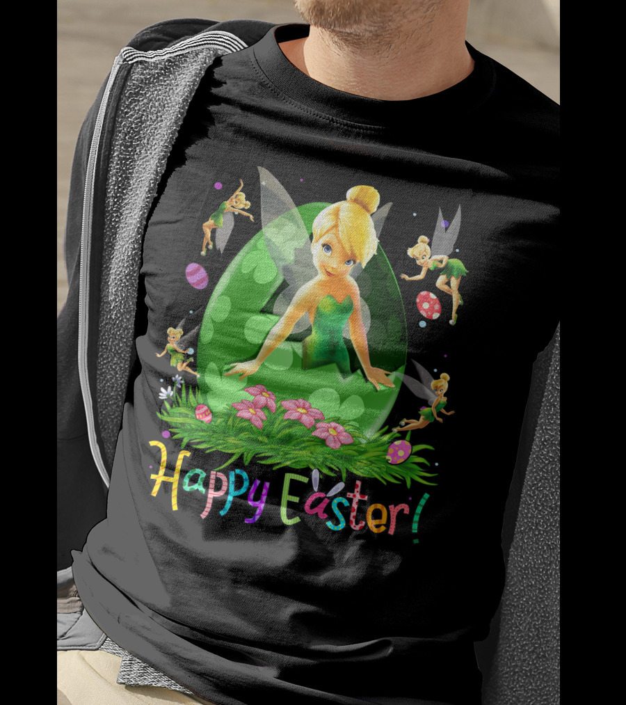 Tinker Bell Happy Easter Celebration With Green Egg And Flowers T-Shirt