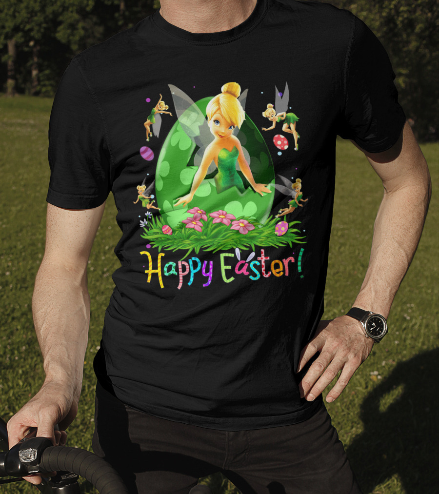 Tinker Bell Happy Easter Celebration With Green Egg And Flowers T-Shirt