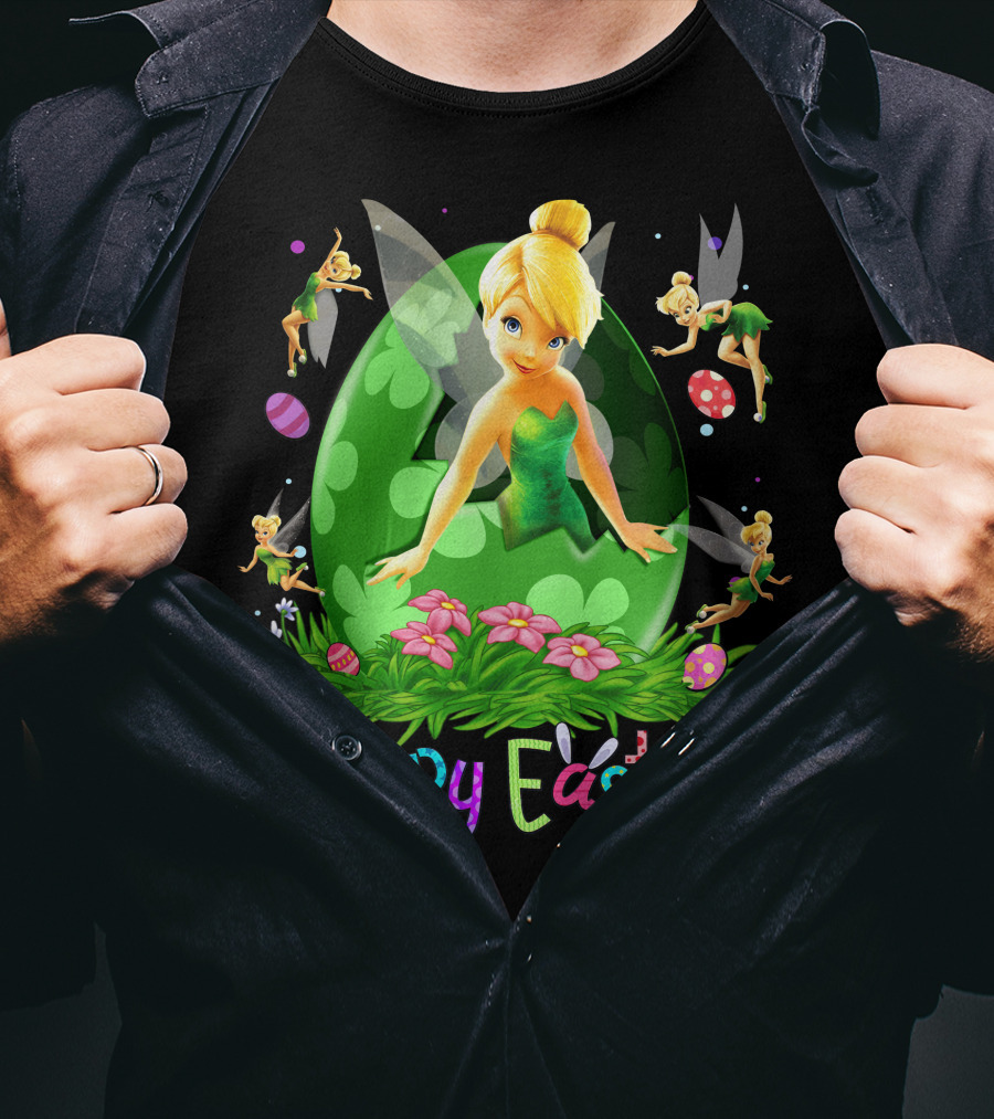 Tinker Bell Happy Easter Celebration With Green Egg And Flowers T-Shirt
