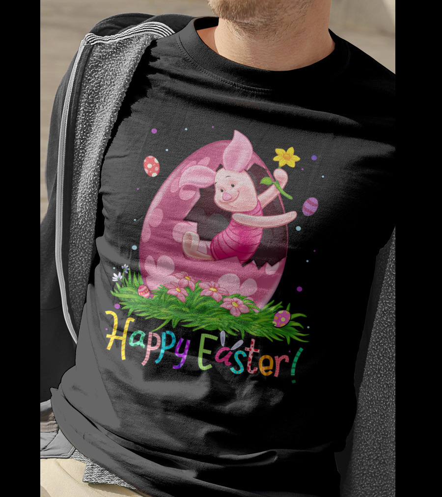 Happy Easter Piglet With Flower And Easter Egg T-Shirt