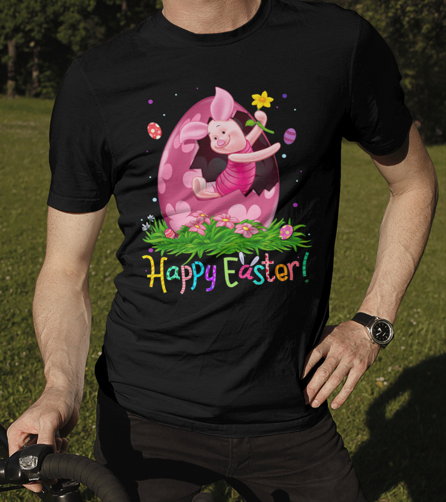 Happy Easter Piglet With Flower And Easter Egg T-Shirt