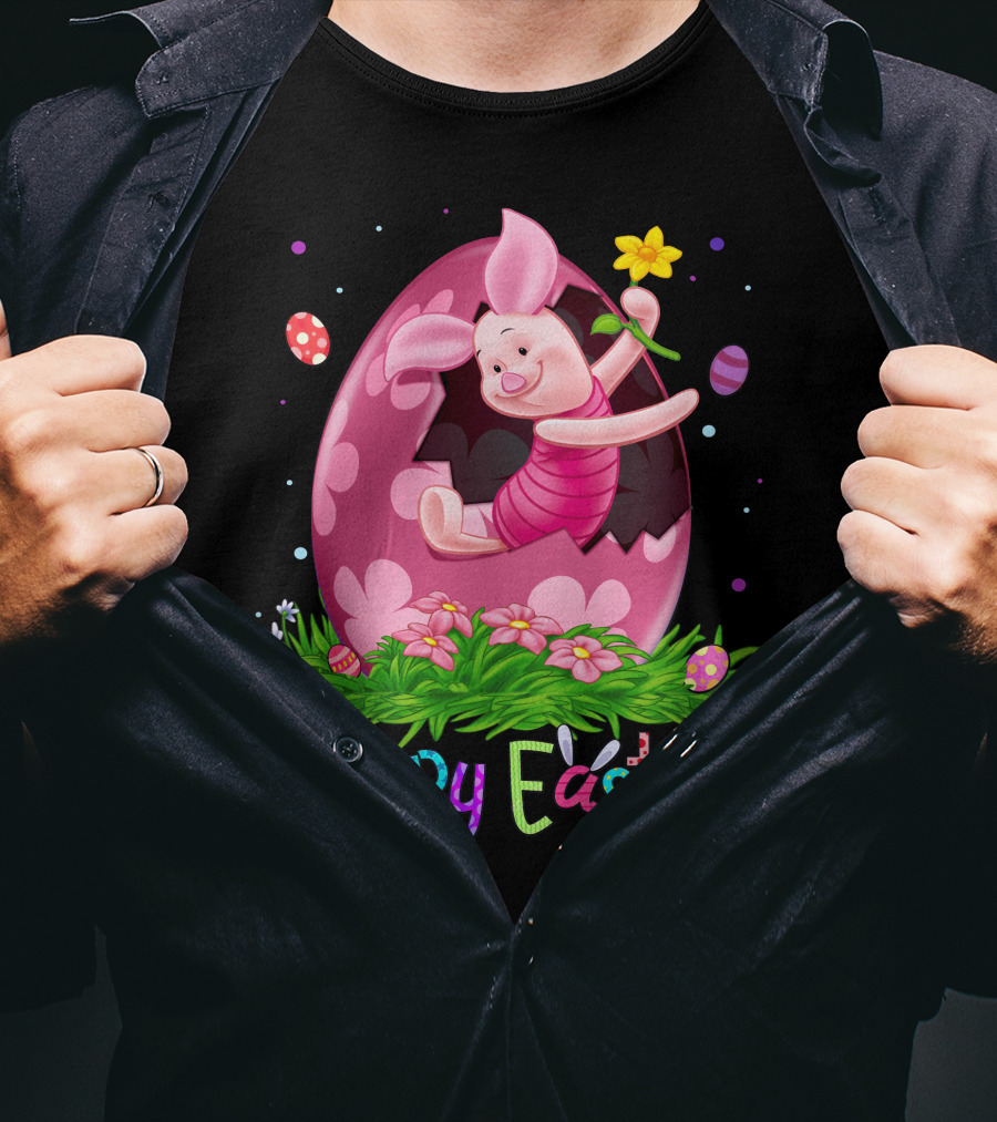 Happy Easter Piglet With Flower And Easter Egg T-Shirt