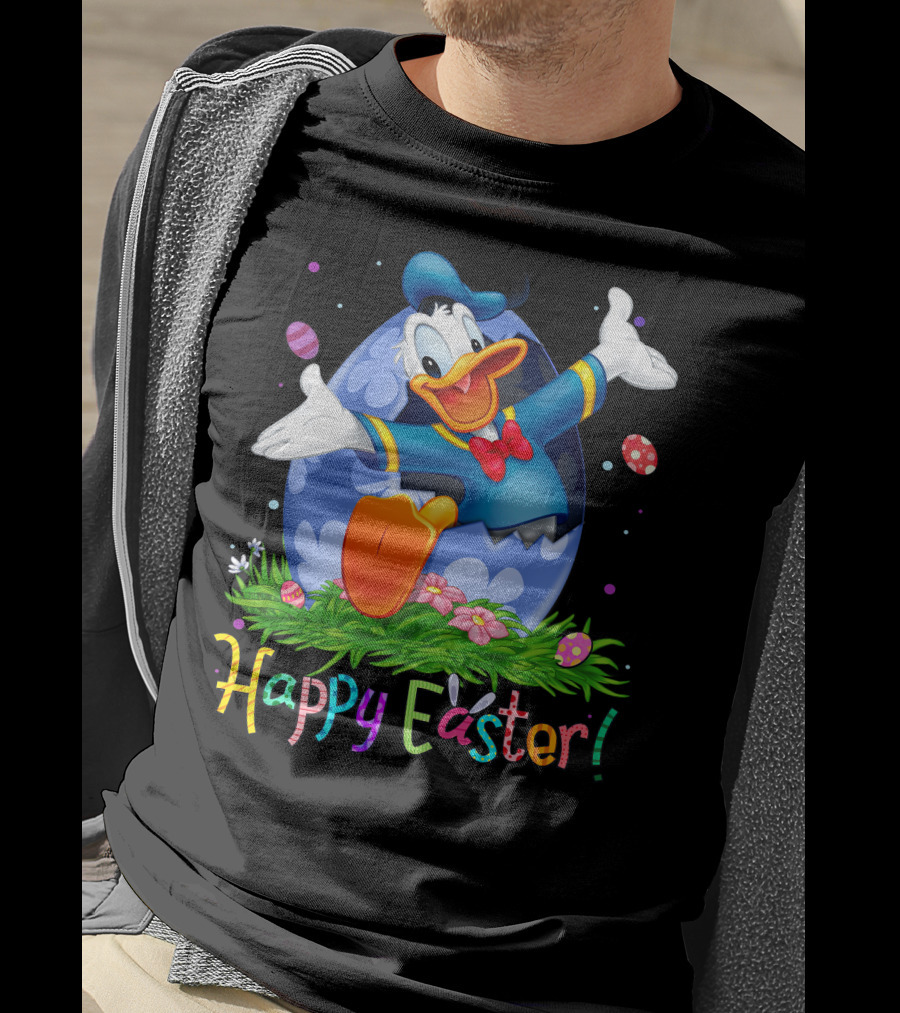 Happy Easter Donald Duck Celebration Egg And Flowers T-Shirt
