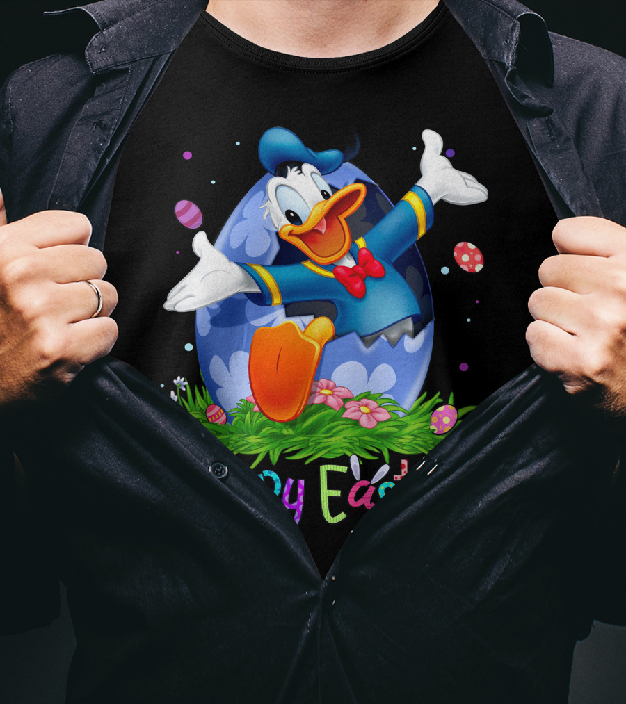 Happy Easter Donald Duck Celebration Egg And Flowers T-Shirt