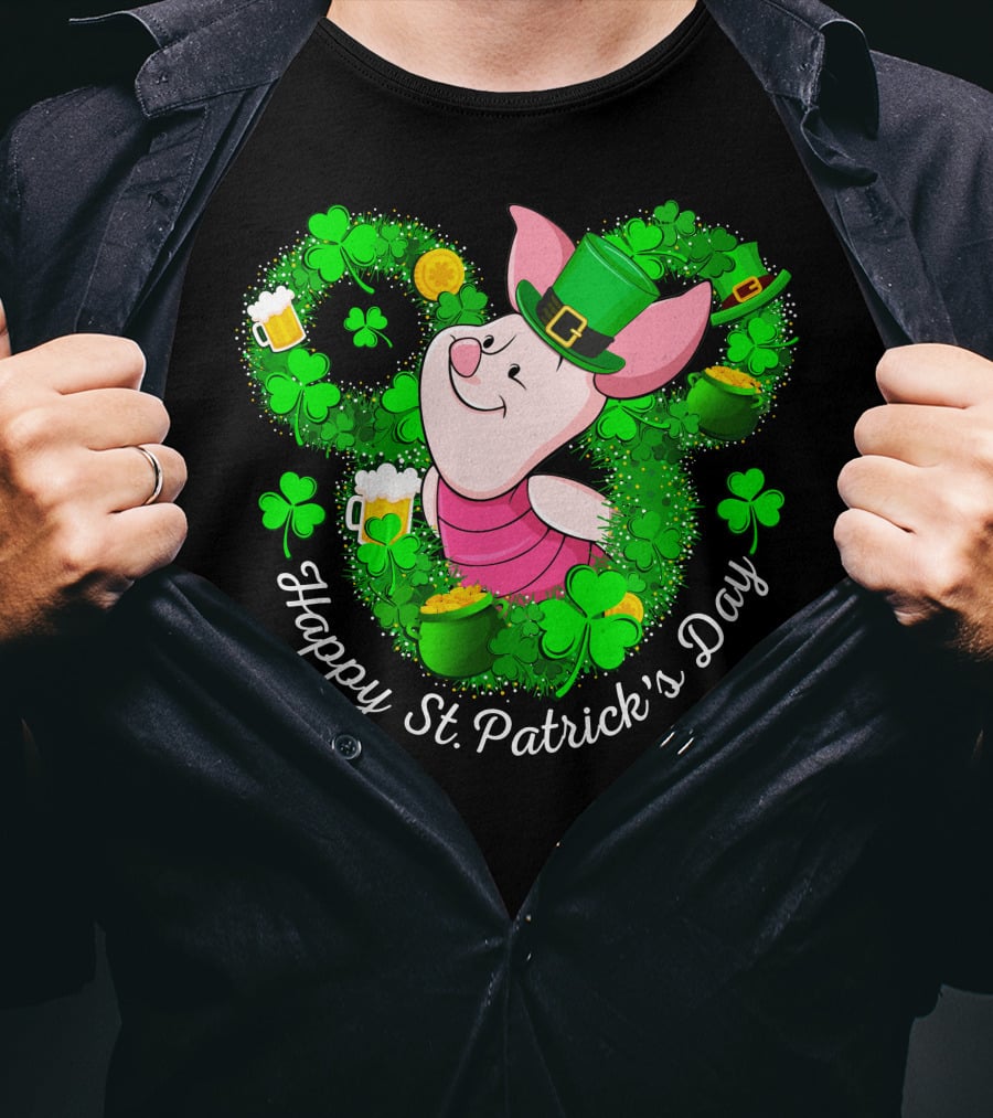 Happy St. Patrick's Day Piglet Shamrocks And Beer T-Shirt