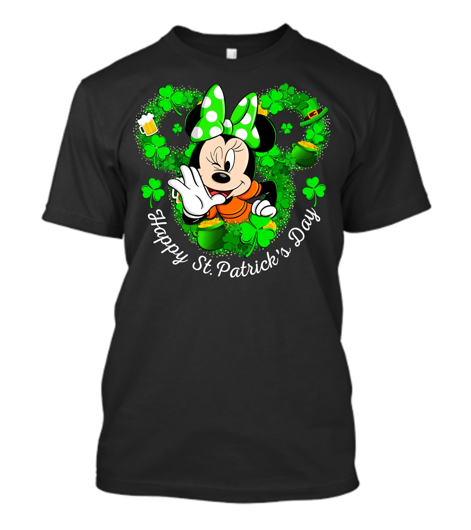 Minnie Mouse Happy St. Patrick's Day Shamrocks And Leprechaun Hat T-Shirt