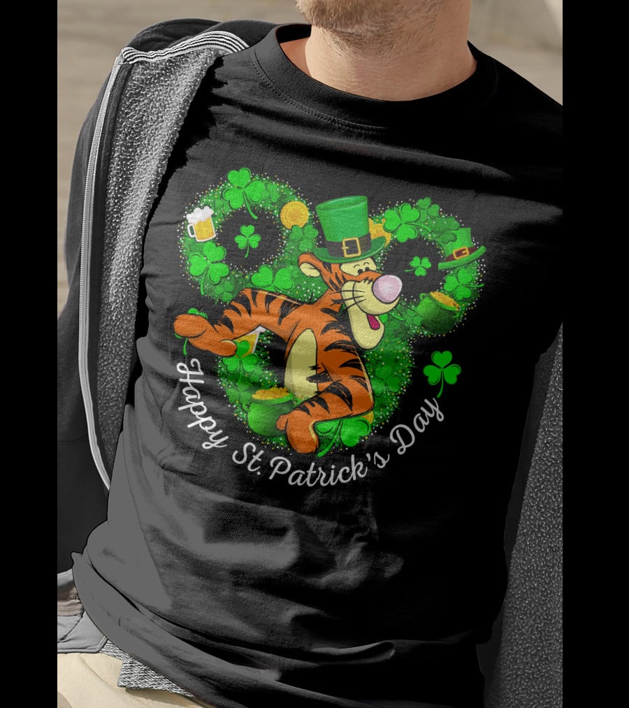 Tigger Happy St. Patrick's Day Shamrock Hat Coin Basket T-Shirt