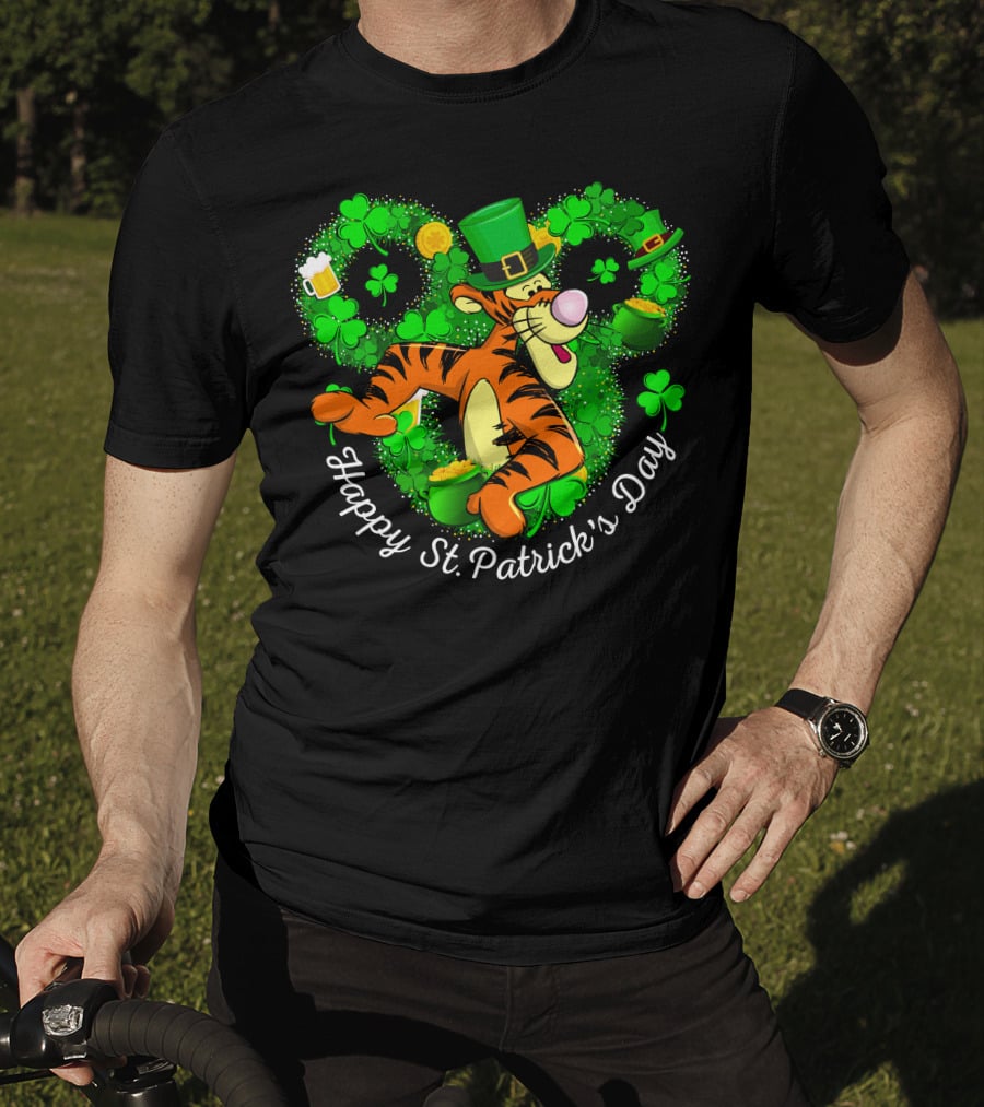 Tigger Happy St. Patrick's Day Shamrock Hat Coin Basket T-Shirt