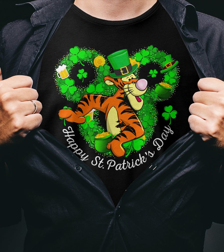 Tigger Happy St. Patrick's Day Shamrock Hat Coin Basket T-Shirt