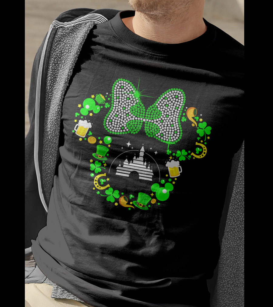 Minnie Mouse St. Patrick's Day Castle Shamrocks Beer Hats Horseshoes Bow T-Shirt