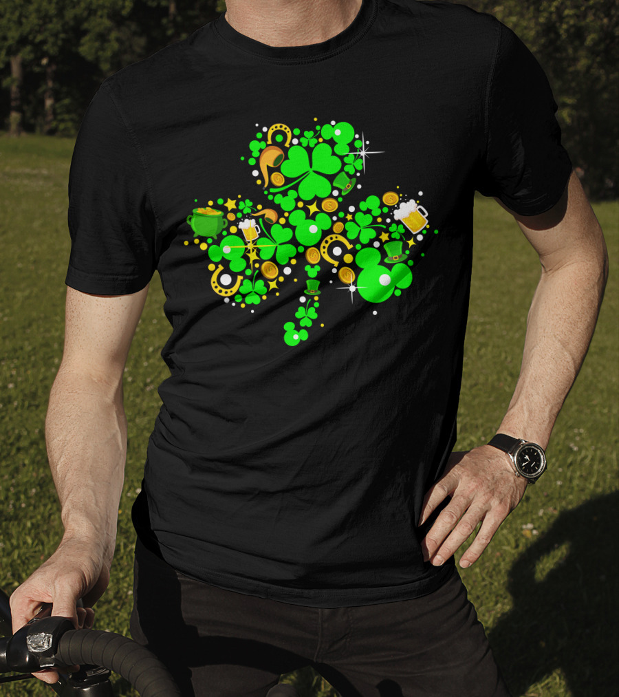 Shamrock St. Patrick's Day Mickey Mouse Beer Mug Horseshoe Pot Of Gold T-Shirt