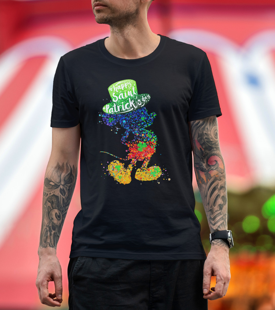 Happy Saint Patrick's Day Mickey Mouse Colorful Splatter Art T-Shirt