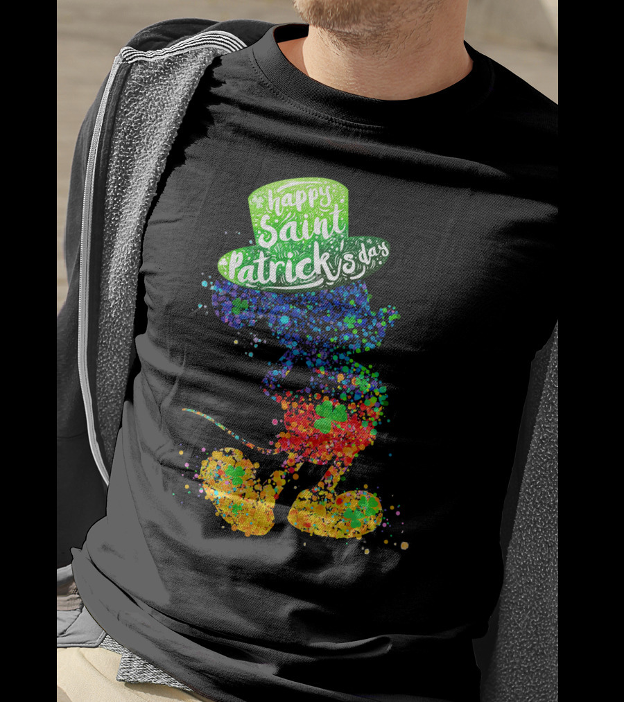 Happy Saint Patrick's Day Mickey Mouse Colorful Splatter Art T-Shirt