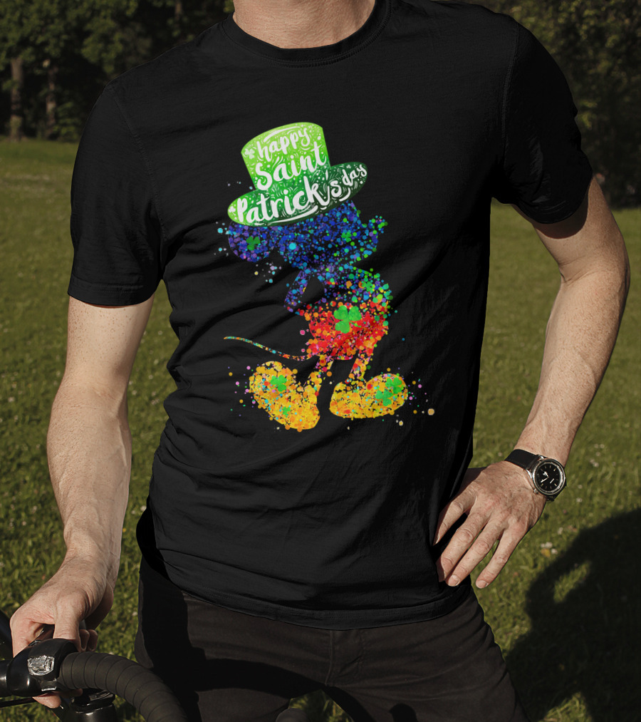 Happy Saint Patrick's Day Mickey Mouse Colorful Splatter Art T-Shirt