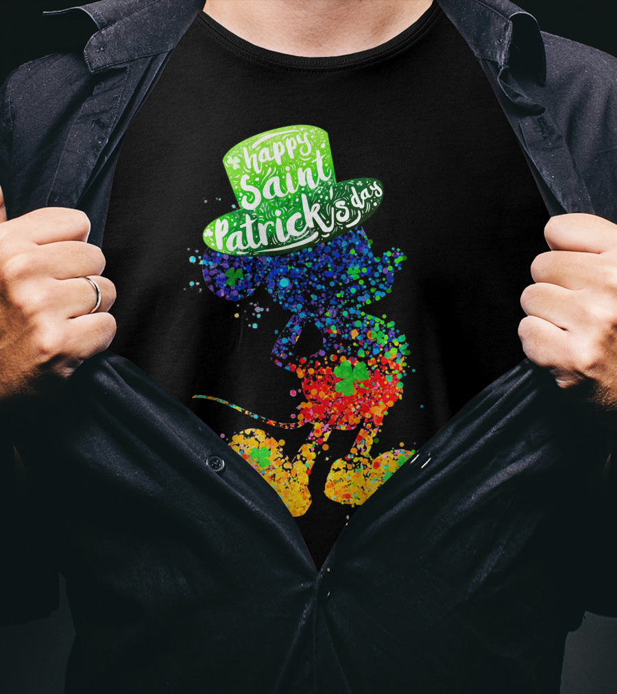 Happy Saint Patrick's Day Mickey Mouse Colorful Splatter Art T-Shirt